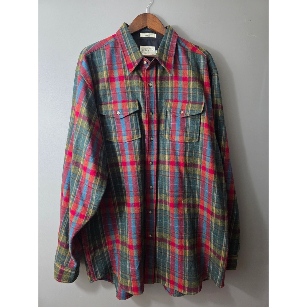 Pendleton Outdoor Shirt Mens XXL Long Washable Wool Plaid Flannel Button Down